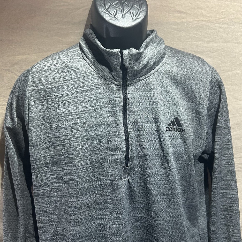 Adidas Mens Large Quarter Zip Pullover Heather Gray Activewear Performance Shirt
